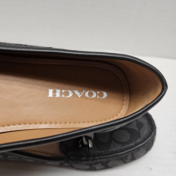 Coach Olive Black Gray Signature Logo Print Canvas Leather Loafer Shoes 10 40 - Picture 8 of 15